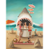 Beachgoers enjoying refreshments at a whimsical Sand Shark Bar depicted in a New York Puzzle Company jigsaw puzzle.