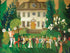 A High Kicks Puzzle from New York Puzzle Company depicting a painting by artist Janet Hill of a group of people in front of a house.