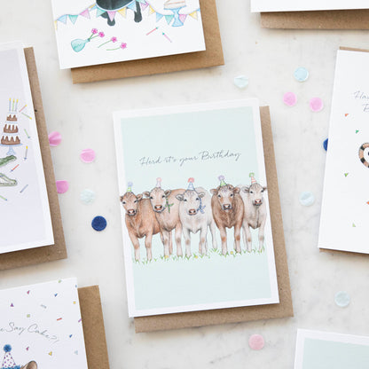 A Herd of Cows Birthday Card - &