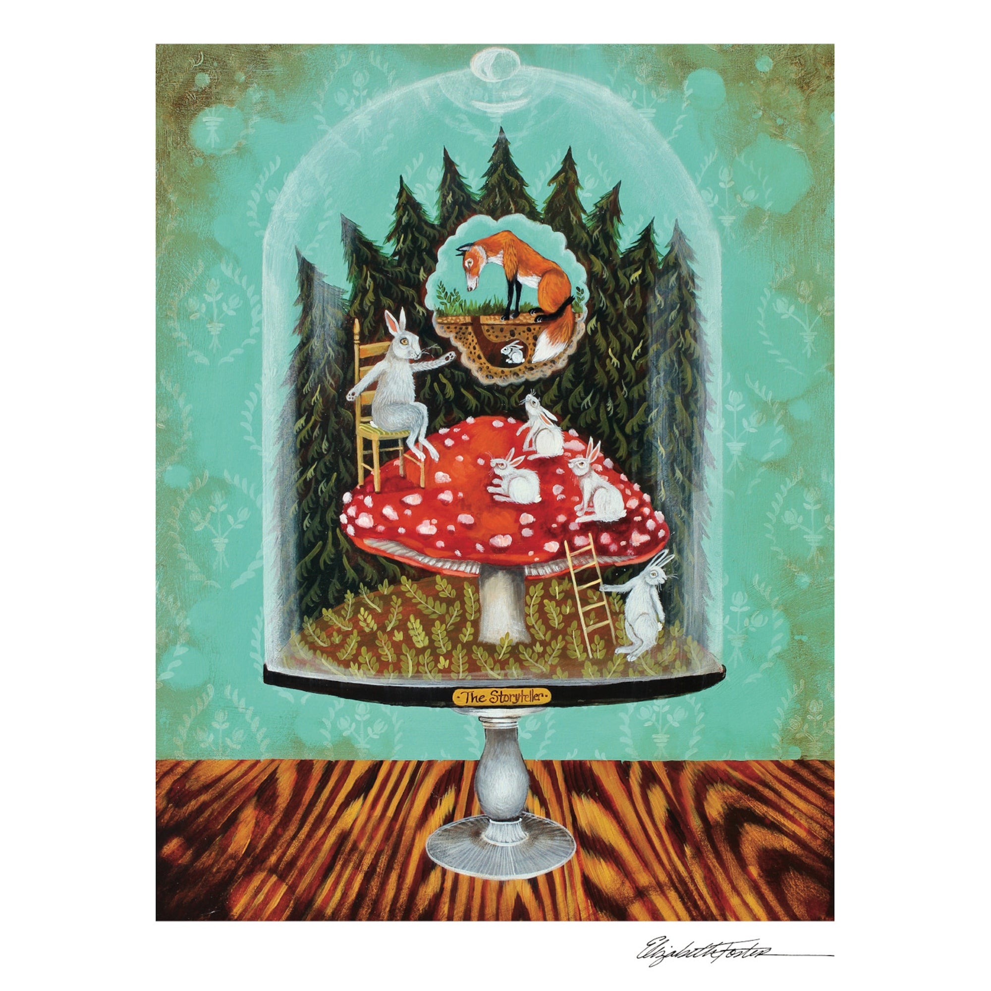 A fine quality The Storyteller Art Print of a mushroom under a glass dome by Hester &amp; Cook.