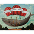 A whimsical illustration of a gray whale sailing through the cloudy blue sky by three red hot air balloons tied around its body, with a white banner reading "HANG IN THERE" flowing in front of the balloons.