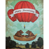 Two bears in a boat with hot air balloons, featured on an Anniversary Bears Greeting Card with original artwork by Elizabeth Foster from Hester & Cook.