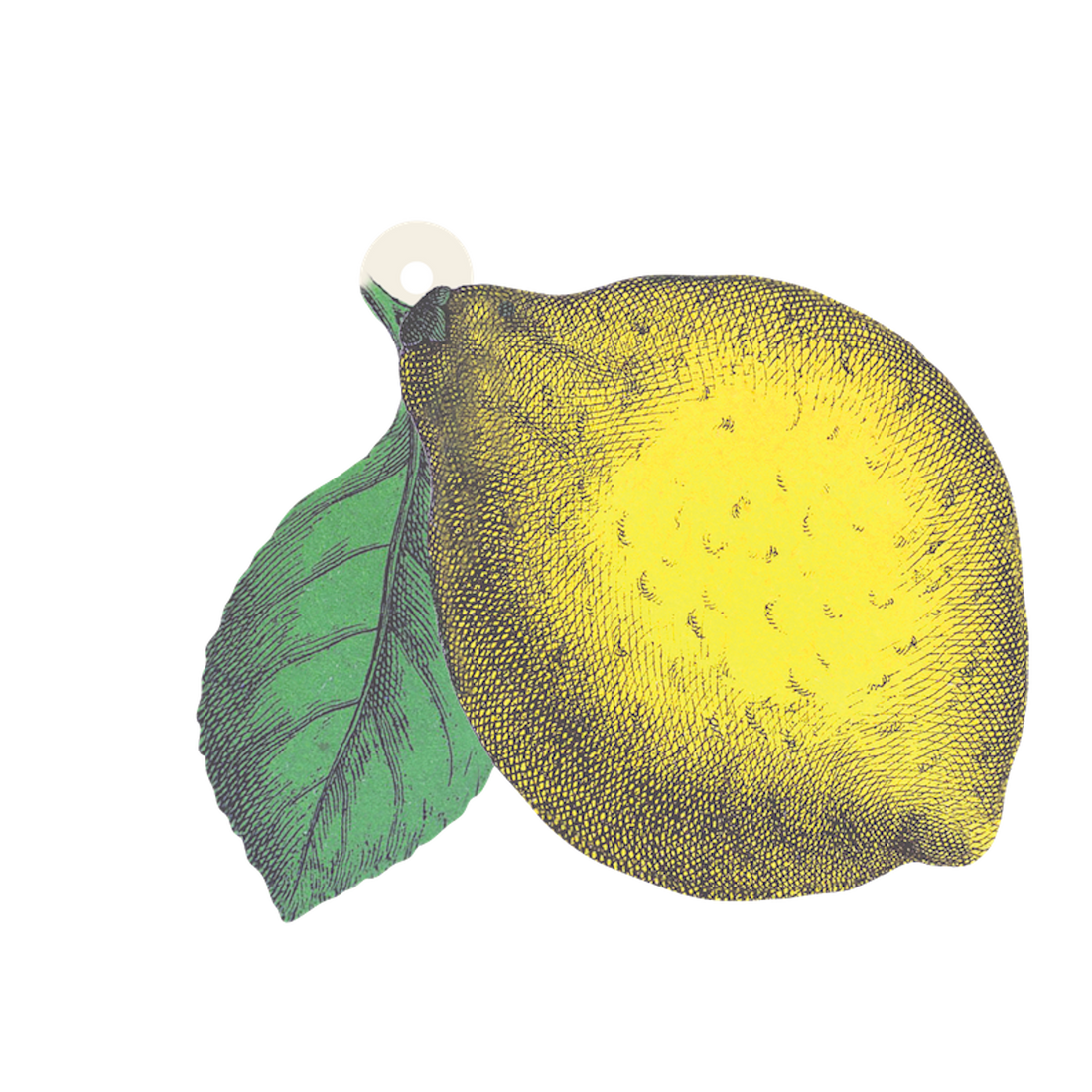 A Lemon Gift Tag with a leaf on a black background, perfect for Hester &amp; Cook Lemon gift tags design.