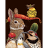 An original artwork by Vicki Sawyer featuring a wildlife group of a rabbit, cactus bird, and cactus - the Harvest Party Card by Hester & Cook.