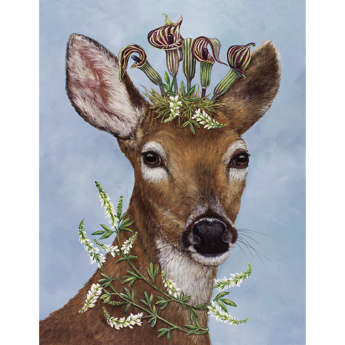 An artwork featuring a deer with a Woodland Princess Card adorned on its head. (Brand Name: Hester &amp; Cook)