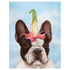 A french bulldog with a flower on his head, showcased in Hester & Cook&