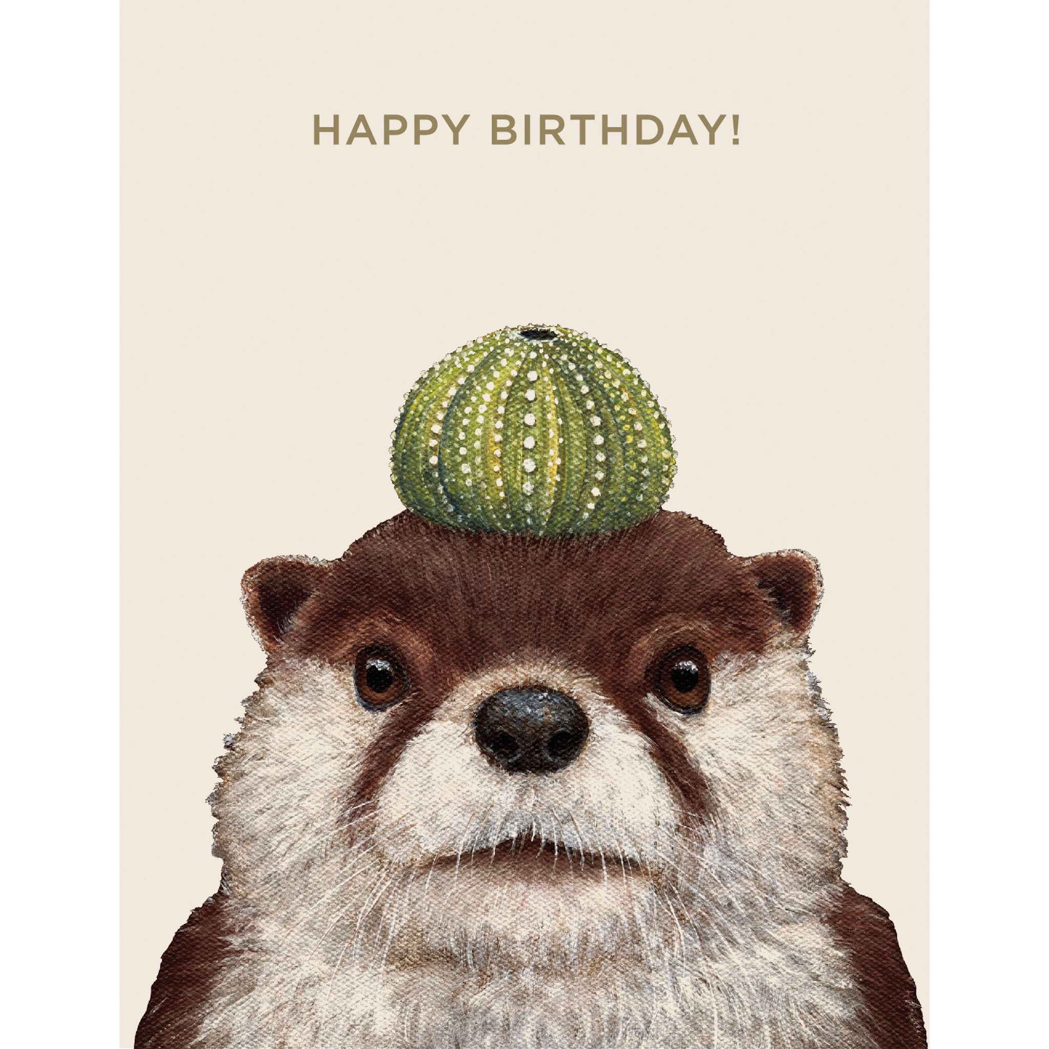 Othello Otter wearing a cactus on his head, featured on a delightful Hester &amp; Cook Othello Otter Card.