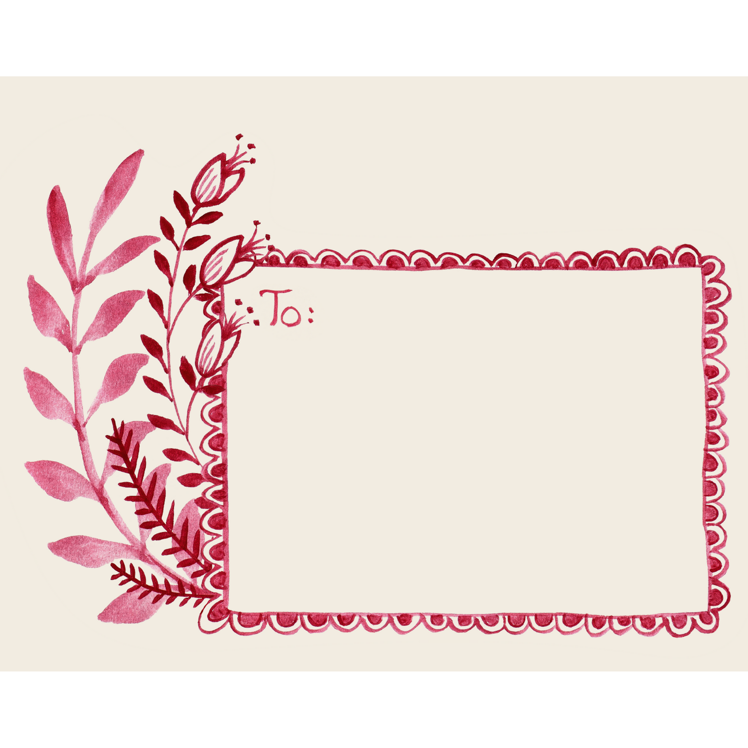 A Love Letter Fold Note Card with red flowers and leaves on a beige background, ready to fold and mail from Hester &amp; Cook.
