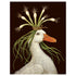 An artwork by Vicki Sawyer depicting a goose wearing a Miranda Card by Hester & Cook on its head, proudly made in the USA.