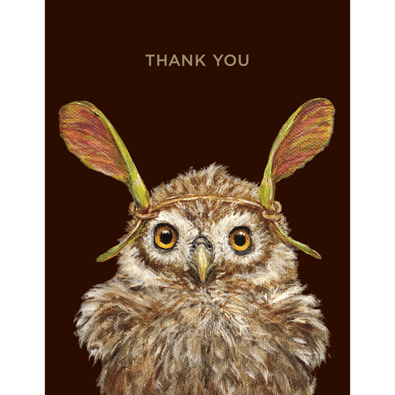 A Hester &amp; Cook Thank You Owl Card featuring an owl wearing horns.