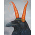 A black Nevermore Raven Card with carrot horns on its head, an artwork for the occasion by Hester & Cook.