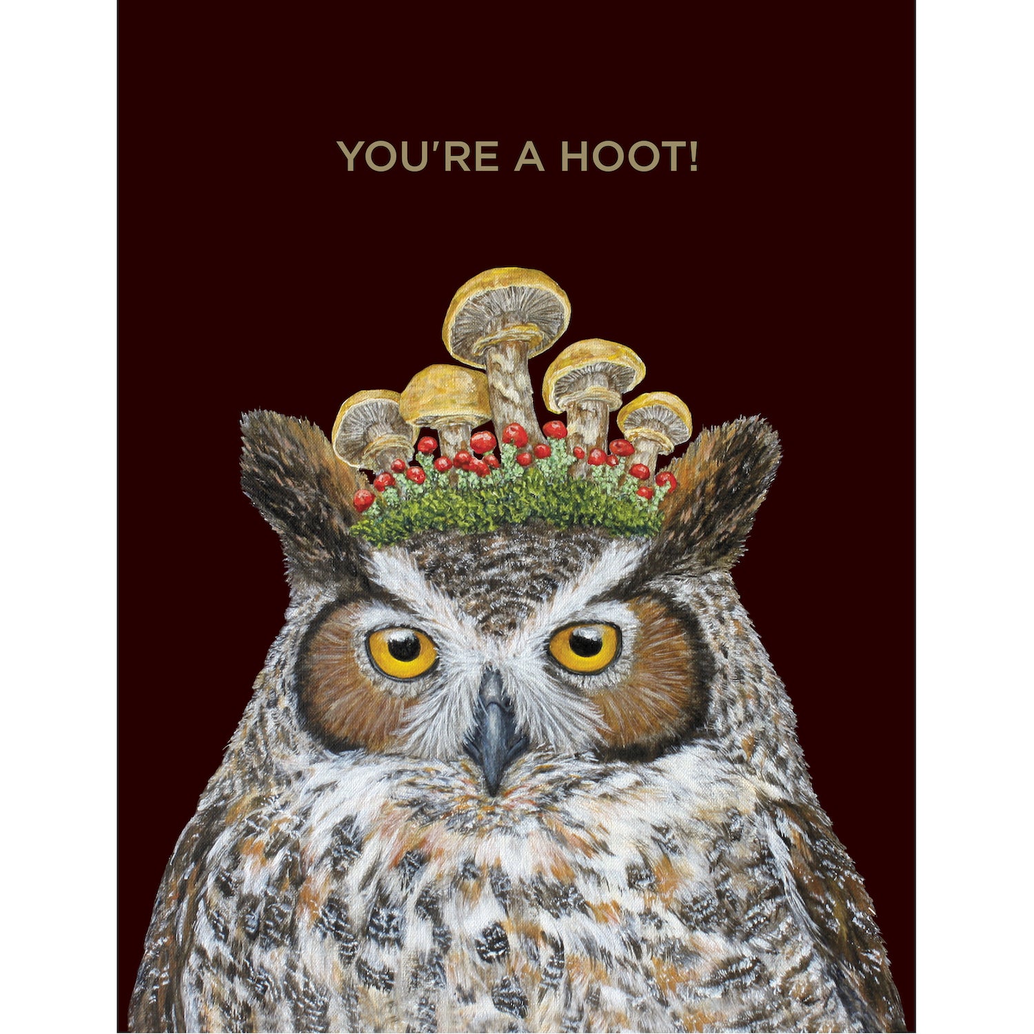 This Hester &amp; Cook Hoot Owl Card features original artwork and is accentuated with gold foil.