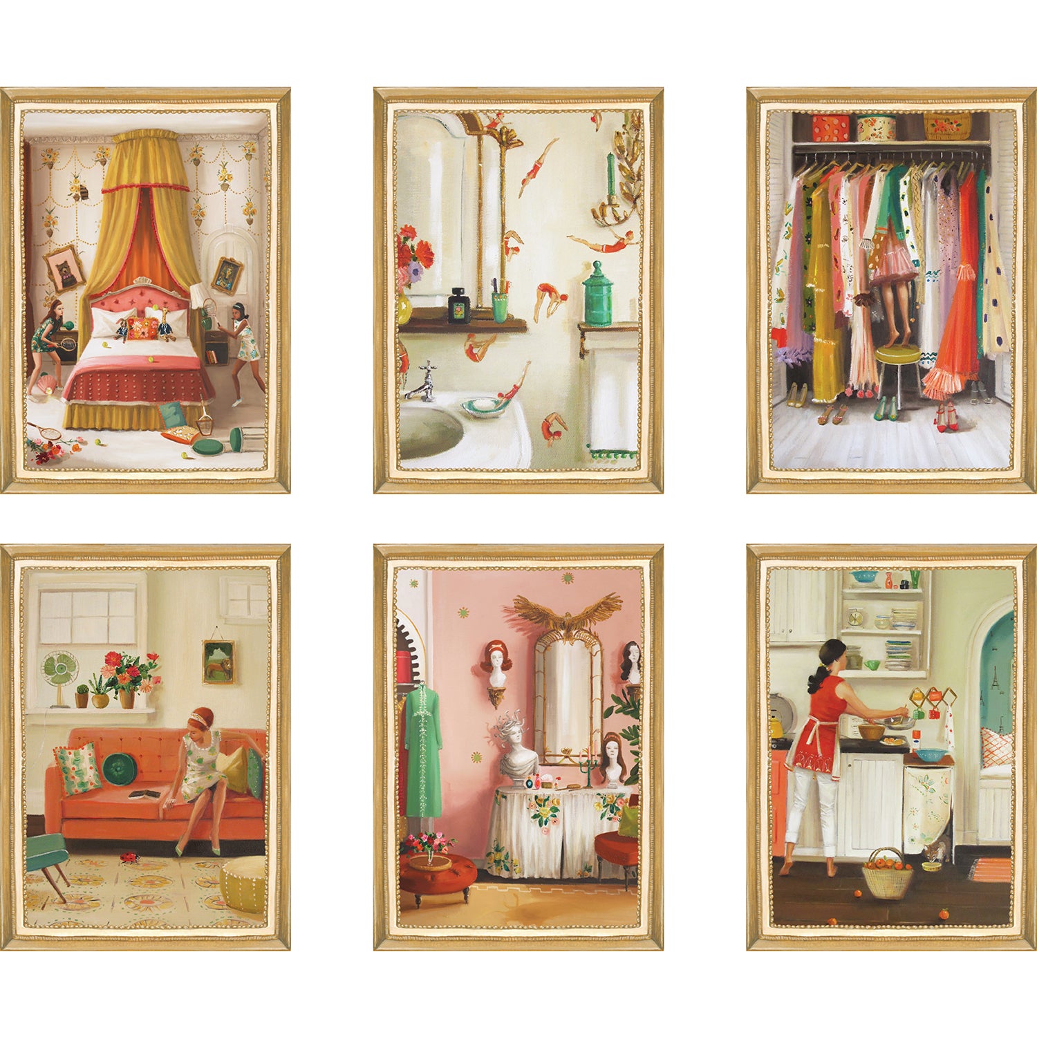 A set of six luxurious framed pictures of a girl&