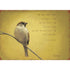 An illustration of a sparrow resting on a twig over a tan-yellow background with the Bible quote "Zephaniah 3:17" printed in brown to the right of the bird.