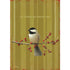 An illustration of a sparrow resting on a branch with red berries suspended by twine tied to both sides over an olive green striped background, with "LET HEAVEN AND NATURE SING" printed above the bird.