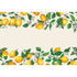 A paper runner with edges lines with vibrant illustrated yellow lemons, green leaves and white blooms, with the white background left blank through the middle for a personal messgae.
