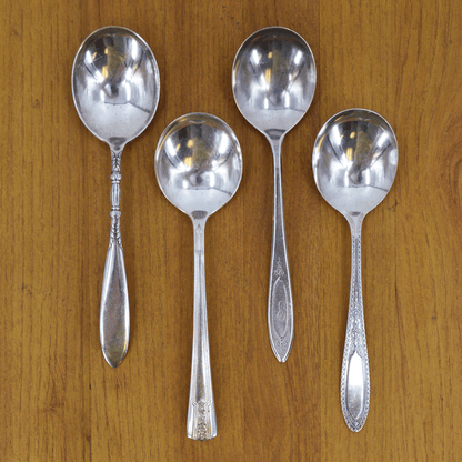 Vintage Silver-Plate Soup Spoon Set of Four