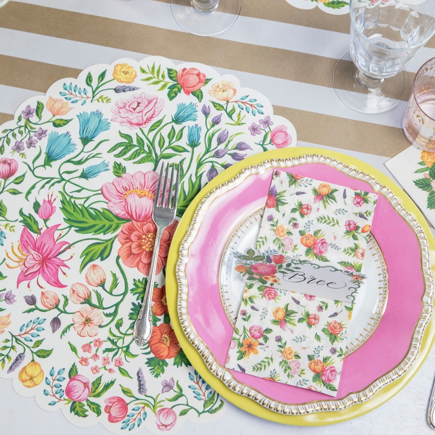 A table setting with colorful blooms on Hester &amp; Cook&