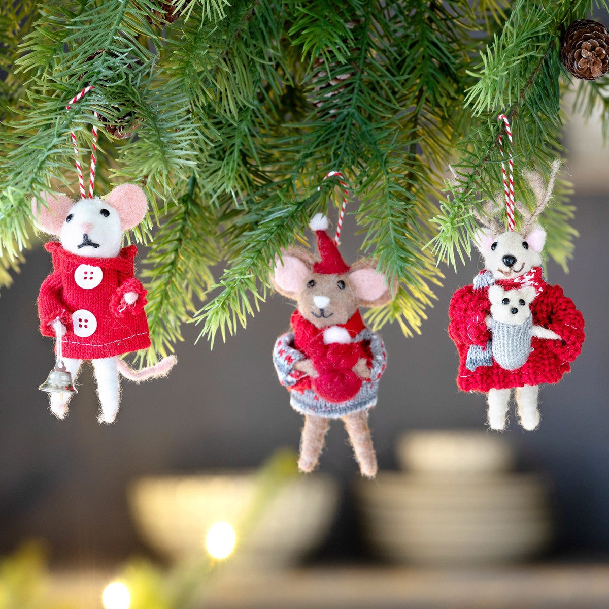 Deer and Mouse Wool Ornament, Set of 3