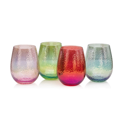 A set of Luster Stemless Glassware on a white background. Brand: Zodax