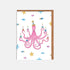A colorful birthday card featuring a hand-drawn octopus with pink tentacles, balancing cupcakes on its tentacles, and wearing a birthday hat. Smaller fish illustrations adorn the background.