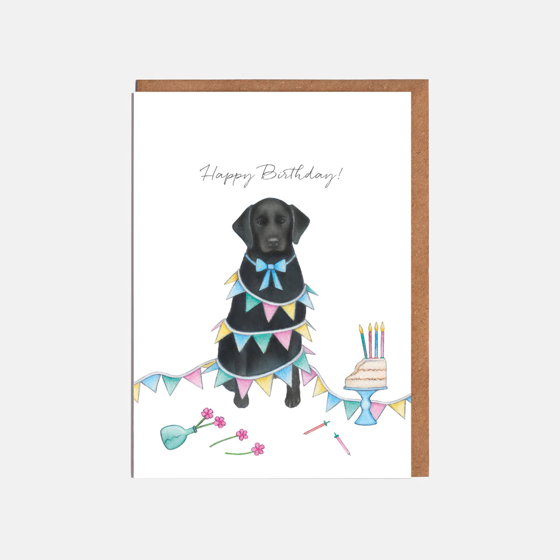 A Labrador and Bunting Birthday Card by Lottie Murphy.