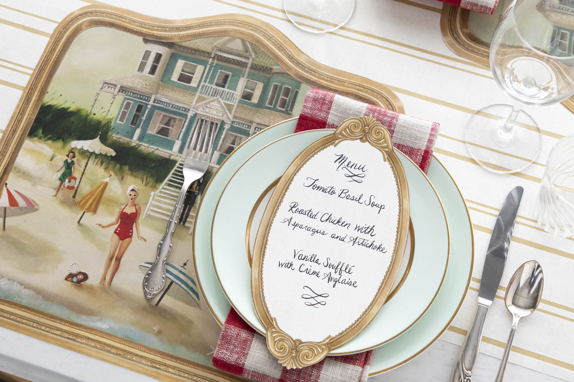 Table setting with Die-cut Beach House Placemat 
