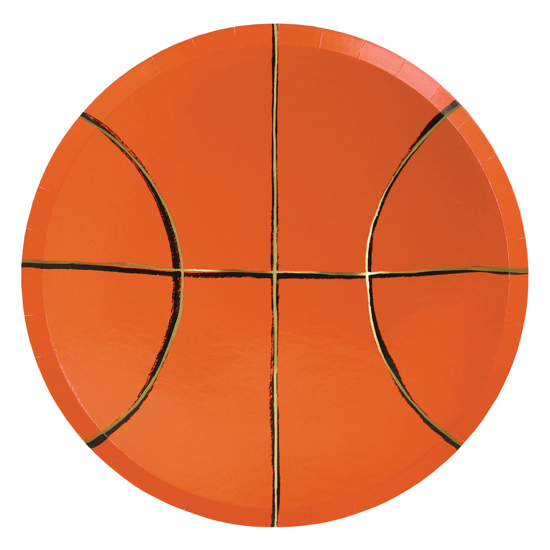 A Meri Meri basketball shaped plate on a white background, perfect for birthday parties.