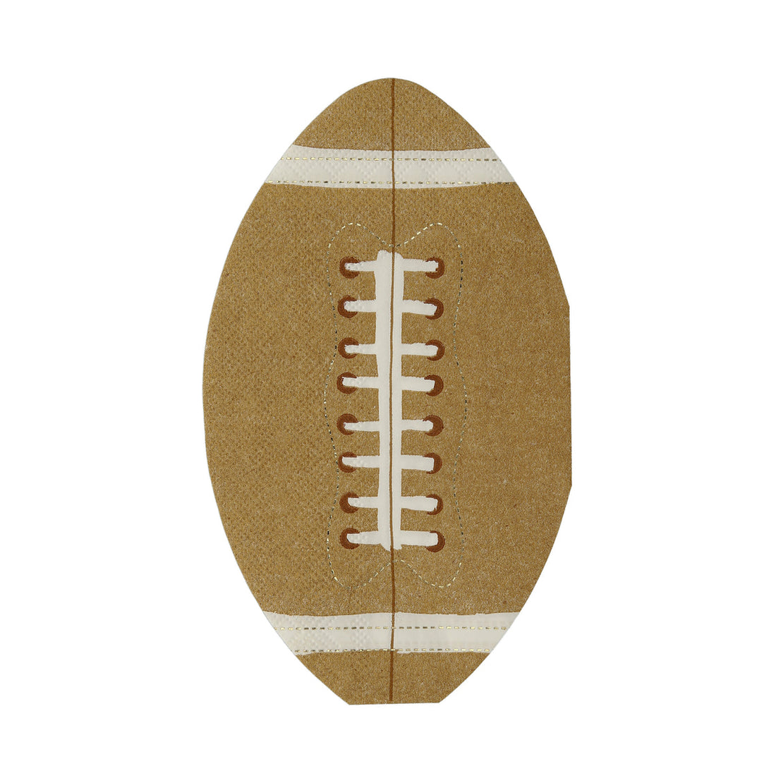 A tan and white Football Napkins on a white background, perfect for birthday parties featuring your favorite team. (Brand: Meri Meri)