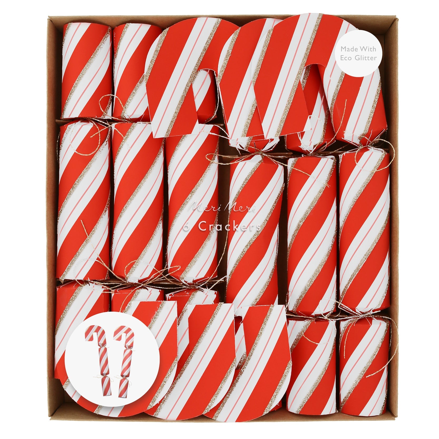 Fun Christmas crackers designed as candy cane decorations.
