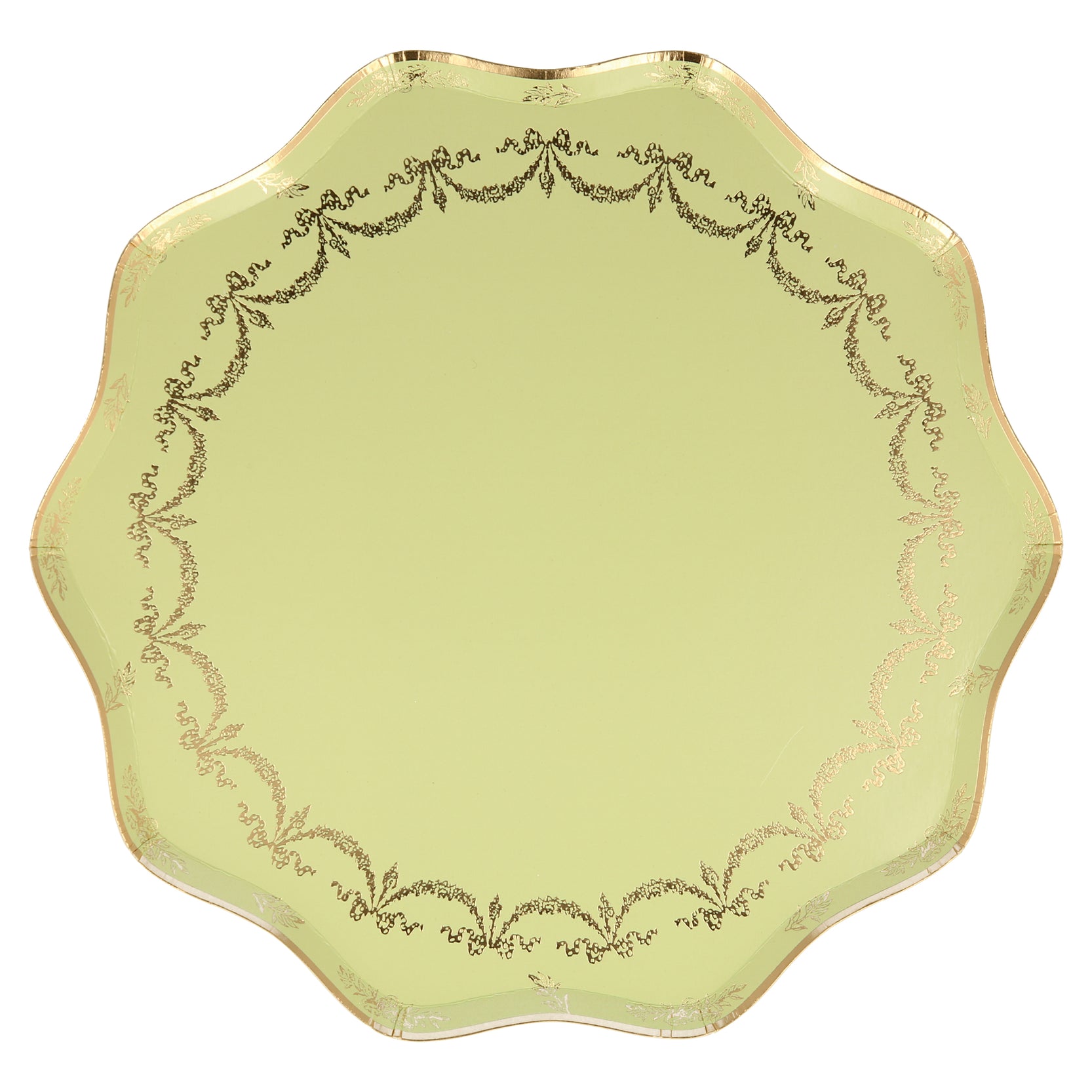 An ornate Ladurée Paris Paper Plate with gold trim, perfect for elegant dining, by Meri Meri.