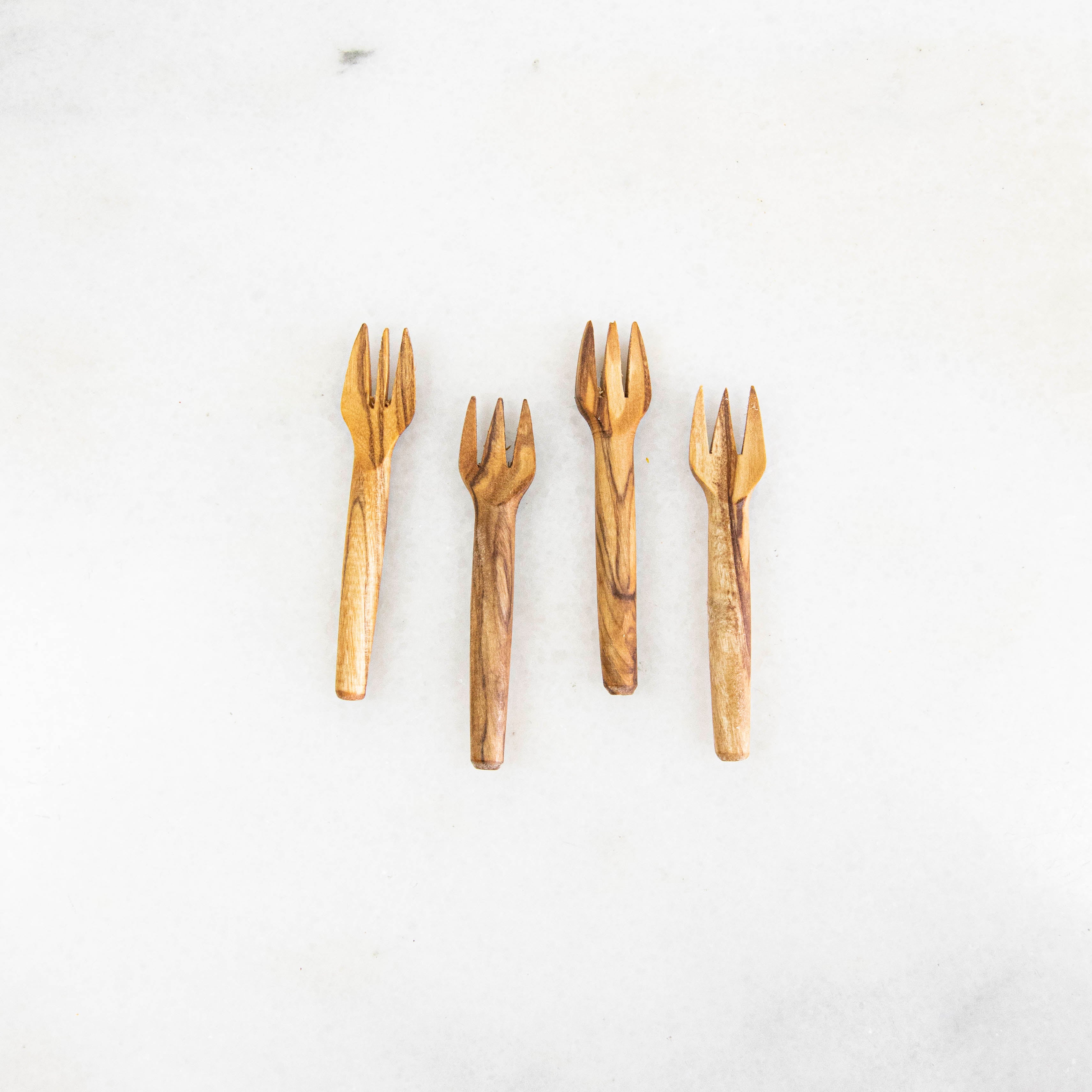 Mini Olive Wood Appetizer Forks (Set of Four)