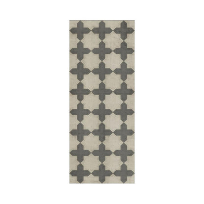 A grey and white Simple as Doves Vinyl Rug - Pattern 23 from Spicher and Company, with a geometric design, combining colors and style.