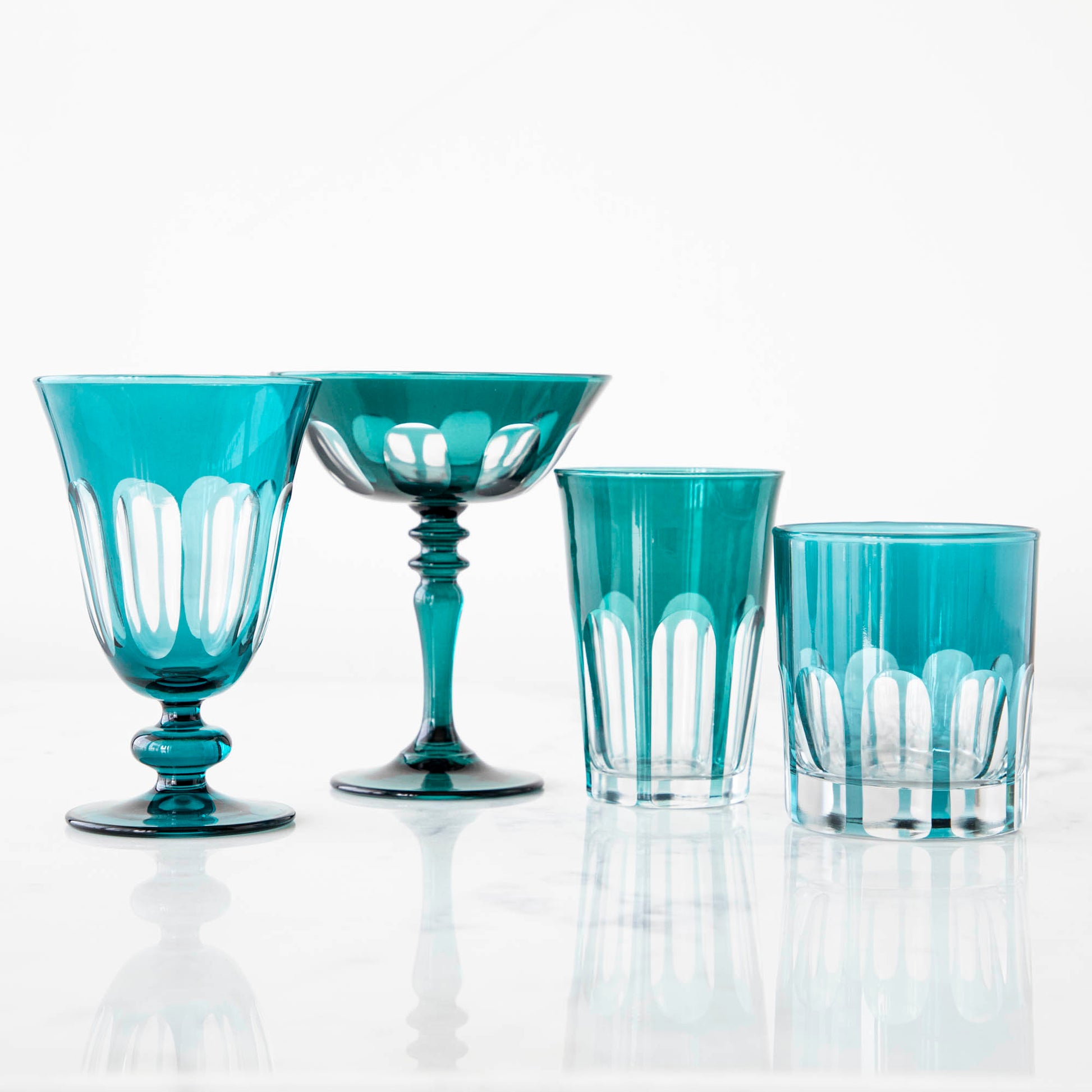 Aqua Tulip Stem Wine Glasses